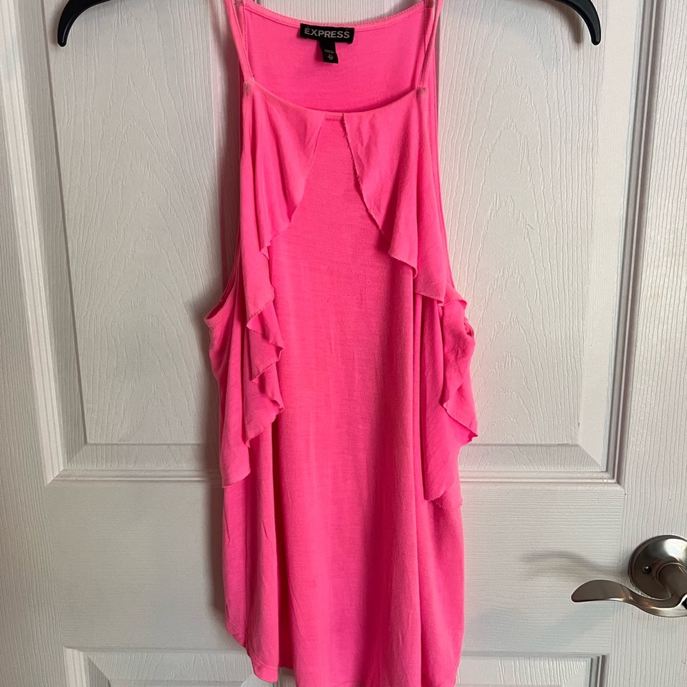 Express Asymmetrical Ruffled Pink Tank Top
